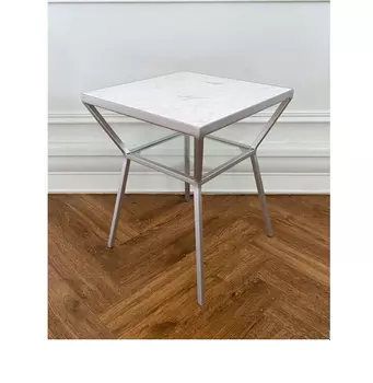 Cтолик “алмаз” с мраморной столешницей и полкой из стекла (for miss) серебристый 40x50x40 см.