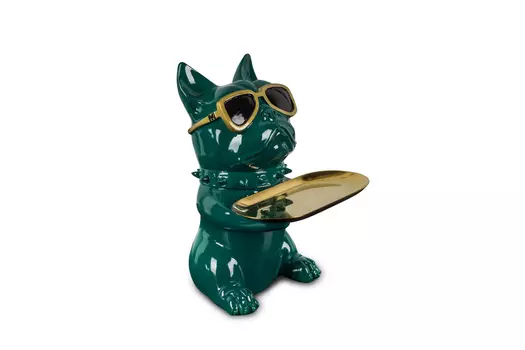 Дизайнерская статуэтка - бульдог с подносом для мелочей (my interno) зеленый 18x26x13 см.