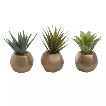 Искусственный цветок в кашпо, комплект из 3шт learned (to4rooms) зеленый 13x13x13 см.