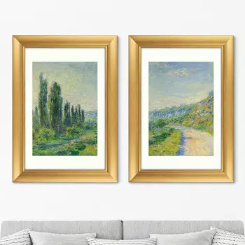 Набор из 2-х репродукций картин в раме la route de vétheuil , 1890г. (картины в квартиру) зеленый 50x70 см.