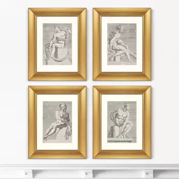 Набор из 4-х репродукций картин в раме на пантеоне 1551г. (картины в квартиру) серый 41x51 см.