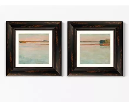 Набор из 2-х репродукций картин в раме озеро, этюд на закате , 1910г. (картины в квартиру) мультиколор 35x35 см.