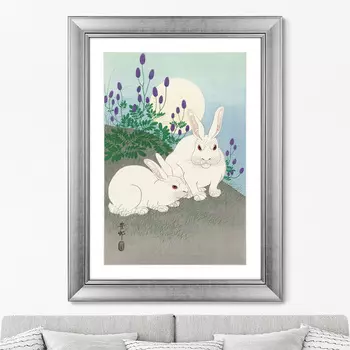 Репродукция картины в раме rabbits , 1920г. (картины в квартиру) серый 60x80 см.
