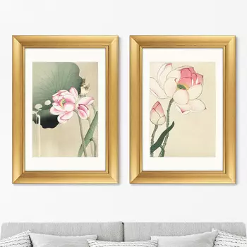 Набор из 2-х репродукций картин в раме songbird and lotus 1936г., (картины в квартиру) бежевый 51x71 см.