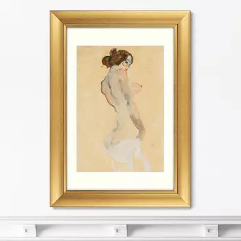 Репродукция картины в раме standing nude with white drapery , 1912г. (картины в квартиру) мультиколор 50x70 см.