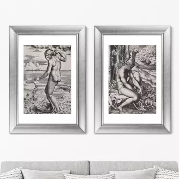 Набор из 2-х репродукций картин в раме the birth of venus 1516г. (картины в квартиру) серый 50x70 см.