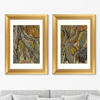 Набор из 2-х репродукций картин в раме the large plane trees 1889г. (картины в квартиру) оранжевый 50x70 см.