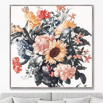 Репродукция картины на холсте vase with sunflowers and carnations, 1698г. (картины в квартиру) розовый 105x105 см.