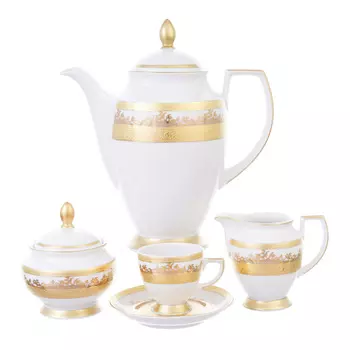 Кофейный сервиз white gold 6 персон 17 предметов (falkenporzellan) золотой