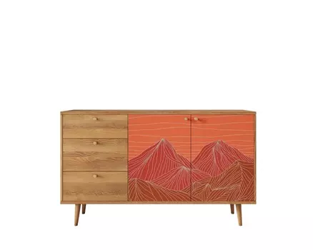 Комод berber с двумя дверками и ящиками (etg-home) коричневый 150x90x45 см.