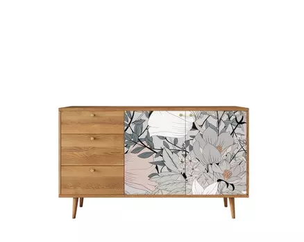 Комод berber с двумя дверками и ящиками (etg-home) серый 150x90x45 см.