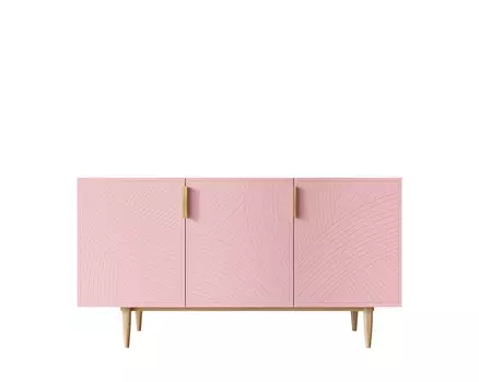 Комод с тремя дверками line (etg-home) розовый 150x90x45 см.