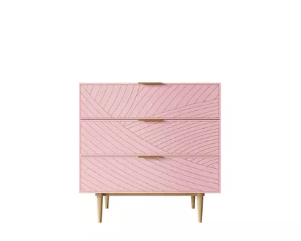 Комод с тремя ящиками line (etg-home) розовый 90x90x50 см.