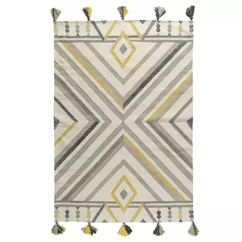 Ковер из хлопка с контрастным узором и кисточками из коллекции еthnic, 200х300 см (tkano) бежевый 300.0x200.0 см.