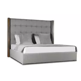 Кровать “berkley winged box tufted wood bed collection” 140*200 (idealbeds) серый 158x160x215 см.