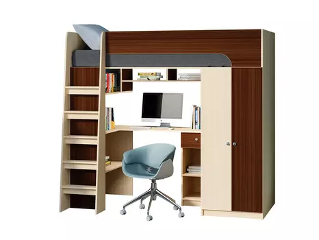 Кровать-чердак астра 10 дуб молочный/орех (рв-мебель) коричневый 194.2x84.2x143 см.