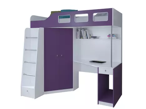 Кровать-чердак астра 7 дуб белый/фиолетовый (рв-мебель) фиолетовый 198.2x114x186 см.
