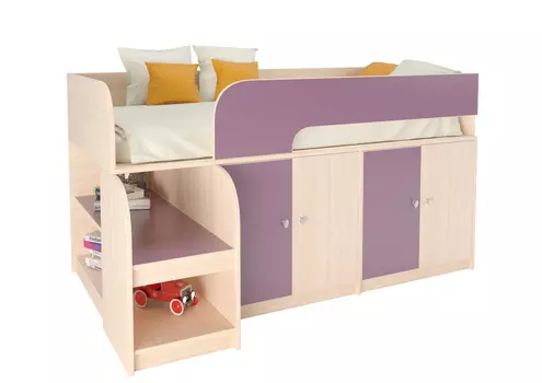 Кровать-чердак астра 9/2 дуб молочный/фиолетовый (рв-мебель) фиолетовый 163.2x99x90 см.