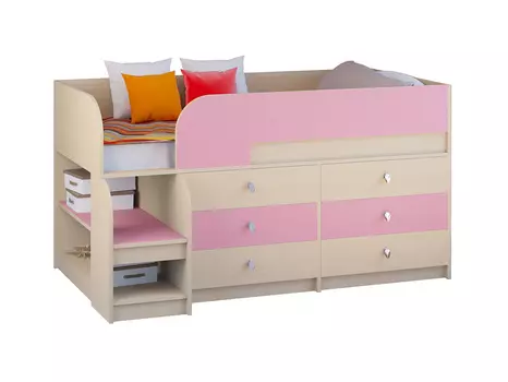 Кровать-чердак астра 9/3 дуб молочный/розовый (рв-мебель) розовый 163.2x99x90 см.