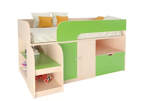Кровать-чердак астра 9/4 дуб молочный/салатовый (рв-мебель) зеленый 163.2x99x90 см.