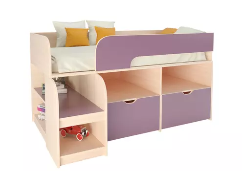 Кровать-чердак астра 9/6 дуб молочный/фиолетовый (рв-мебель) фиолетовый 163.2x99x90 см.