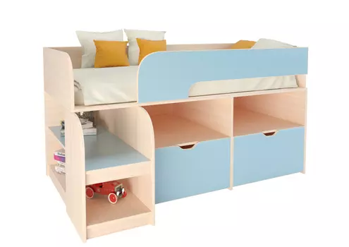 Кровать-чердак астра 9/6 дуб молочный/голубой (рв-мебель) голубой 163.2x99x90 см.