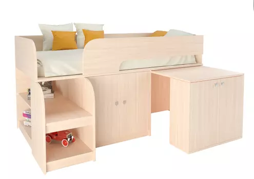 Кровать-чердак астра 9/8 дуб молочный (рв-мебель) бежевый 163.2x99x90 см.