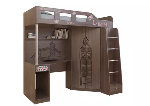 Кровать-чердак астра биг бен дуб шамони (рв-мебель) коричневый 198.2x114x186 см.