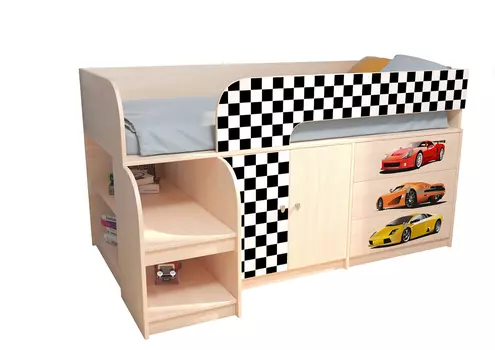 Кровать-чердак астра гонки дуб молочный (рв-мебель) бежевый 163.2x99x90 см.