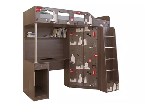 Кровать-чердак астра лондон дуб шамони (рв-мебель) коричневый 198.2x114x186 см.