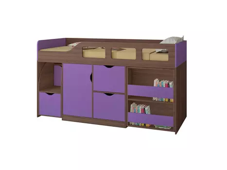 Кровать-чердак астра 8 дуб шамони/фиолетовый (рв-мебель) фиолетовый 194.2x84.6x108 см.