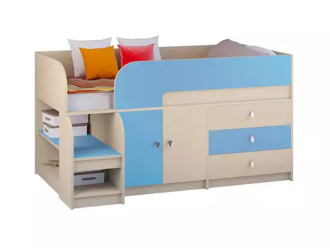 Кровать-чердак астра 9/1 дуб моллочный/голубой (рв-мебель) голубой 163.2x99x90 см.