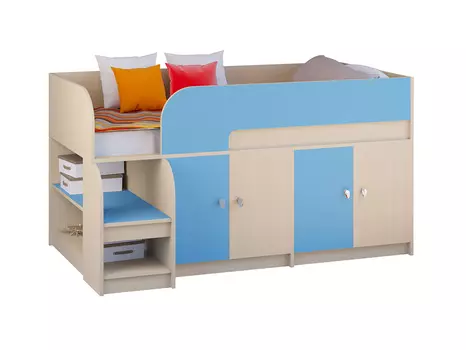 Кровать-чердак астра 9/2 дуб молочный/голубой (рв-мебель) голубой 163.2x99x90 см.
