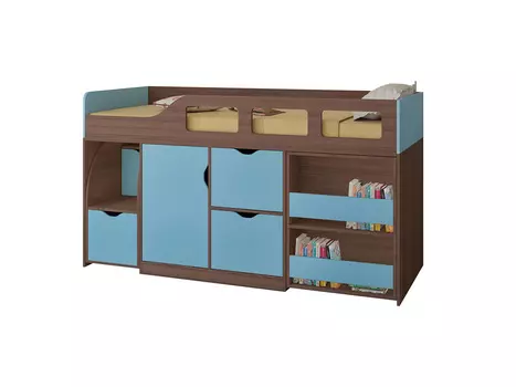 Кровать-чердак астра 8 дуб шамони/голубой (рв-мебель) голубой 194.2x84.6x108 см.