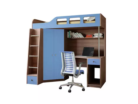 Кровать-чердак астра 7 дуб шамони/голубой (рв-мебель) голубой 198.2x114x186 см.