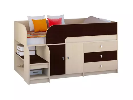Кровать-чердак астра 9/1 дуб молочный/венге (рв-мебель) коричневый 163.2x99x90 см.