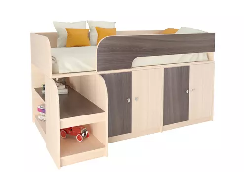 Кровать-чердак астра 9/2 дуб молочный/шамони (рв-мебель) коричневый 163.2x99x90 см.