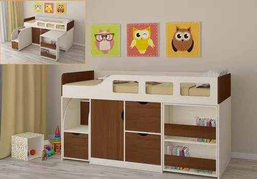 Кровать-чердак астра (рв-мебель) коричневый 194.2x84.6x108 см.