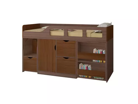 Кровать-чердак астра 8 дуб шамони/орех (рв-мебель) коричневый 194.2x84.6x108 см.