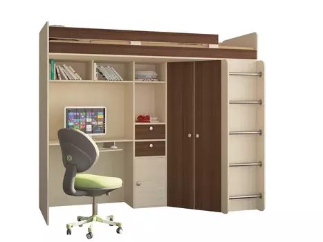 Кровать-чердак астра 1 дуб молочный/шамони (рв-мебель) коричневый 201.5x185.5x99.5 см.