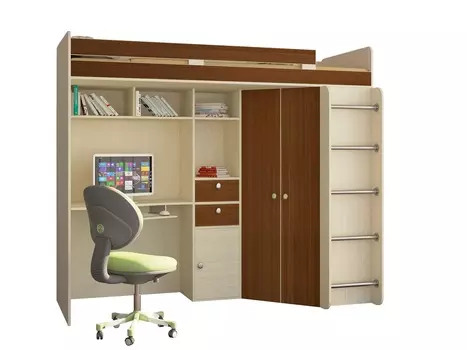 Кровать-чердак астра 1 дуб молочный/орех (рв-мебель) коричневый 201.5x185.5x99.5 см.