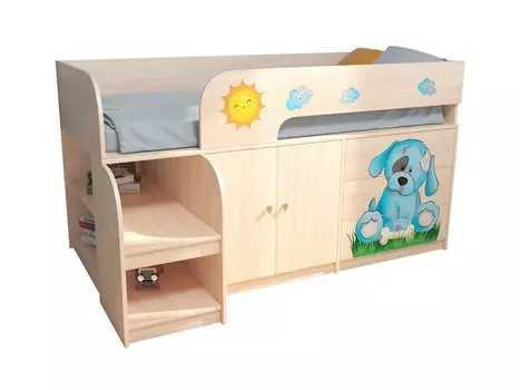 Кровать-чердак астра щенок дуб молочный (рв-мебель) бежевый 163.2x99x90 см.