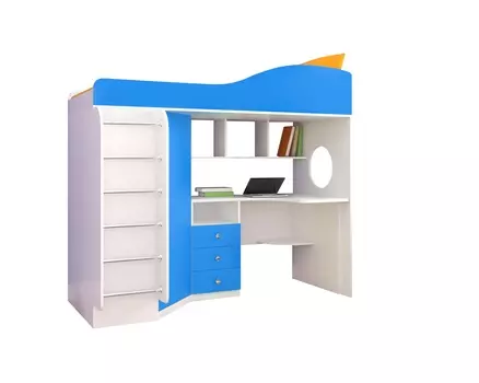 Кровать-чердак «кадет 1» (ярофф) голубой 1932x1716x832 см.