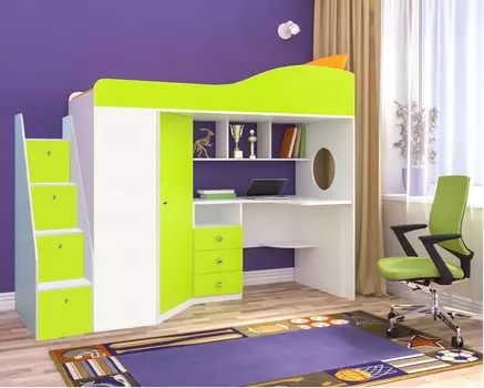 Кровать-чердак «кадет 1» (ярофф) зеленый 2332.0x1716.0x832.0 см.
