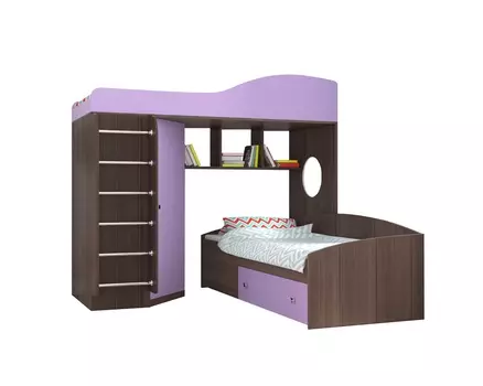Кровать-чердак «кадет 2» (ярофф) фиолетовый 1932x1716x832 см.
