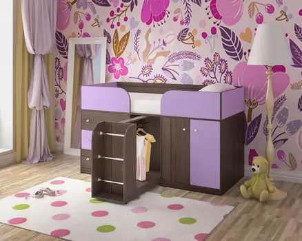 Кровать чердак «малыш 4» (ярофф) фиолетовый 2030.0x2100.0x796.0 см.