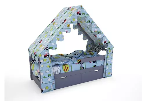Кровать-домик scandi с накидкой (magic cars) серый 76x142x165 см.
