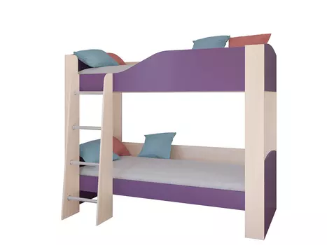 Кровать двухъярусная астра 2е без ящика дуб молочный/фиолетовый (рв-мебель) фиолетовый 193.4x110x150.5 см.