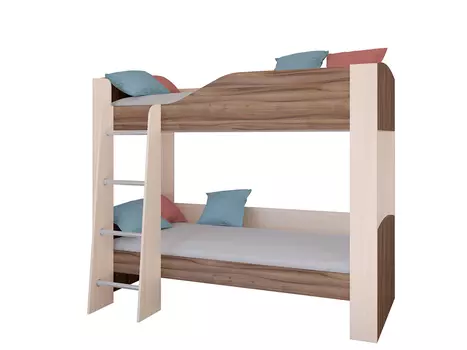 Кровать двухъярусная астра 2е без ящика дуб молочный/орех (рв-мебель) коричневый 193.4x110x150.5 см.