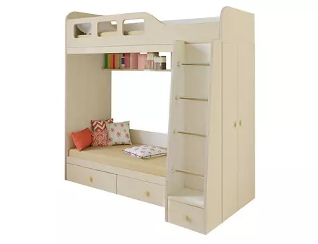 Кровать двухъярусная астра 3 дуб молочный (рв-мебель) бежевый 198.2x113.2x188.5 см.